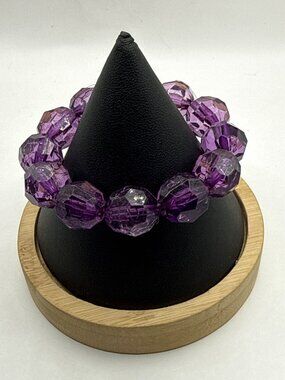 Faceted Purple Faux Amethyst Crystal Bead Stretch Bracelet Y2K Boho Goth